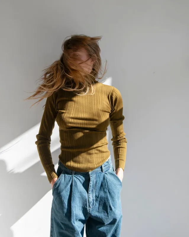 Sayaka Davis - Random Rib High Neck in Olive sold by Mary MacGill