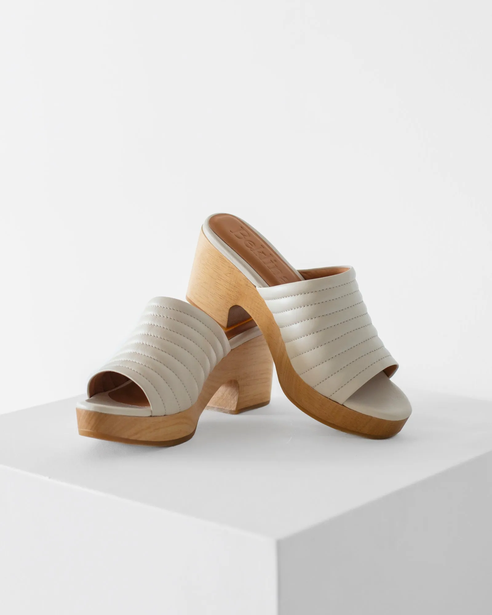 Beklina - Ribbed Open Toe Clogs in Off White sold by Mary MacGill