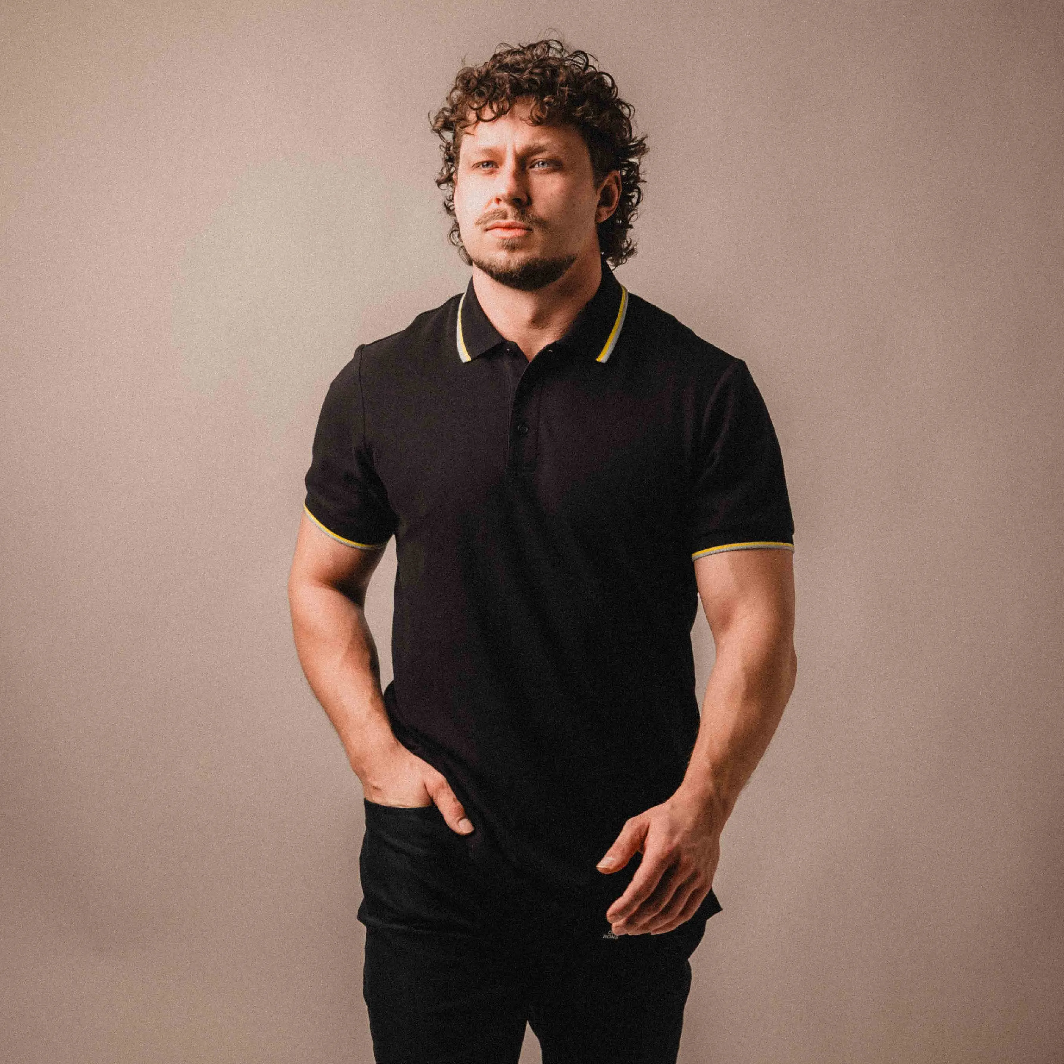 Contrast Collar Polo - Black sold by One Bone product image thumbnail 3