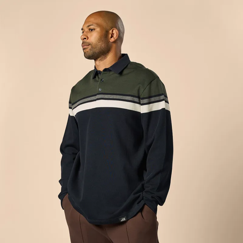 Knit Long Sleeve Polo - Green/Navy made by One Bone