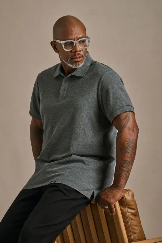 Split Hem Polo - Heather Charcoal made by One Bone