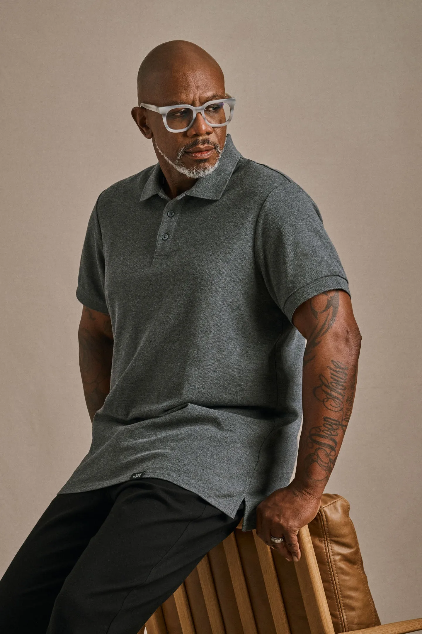 Split Hem Polo - Heather Charcoal sold by One Bone