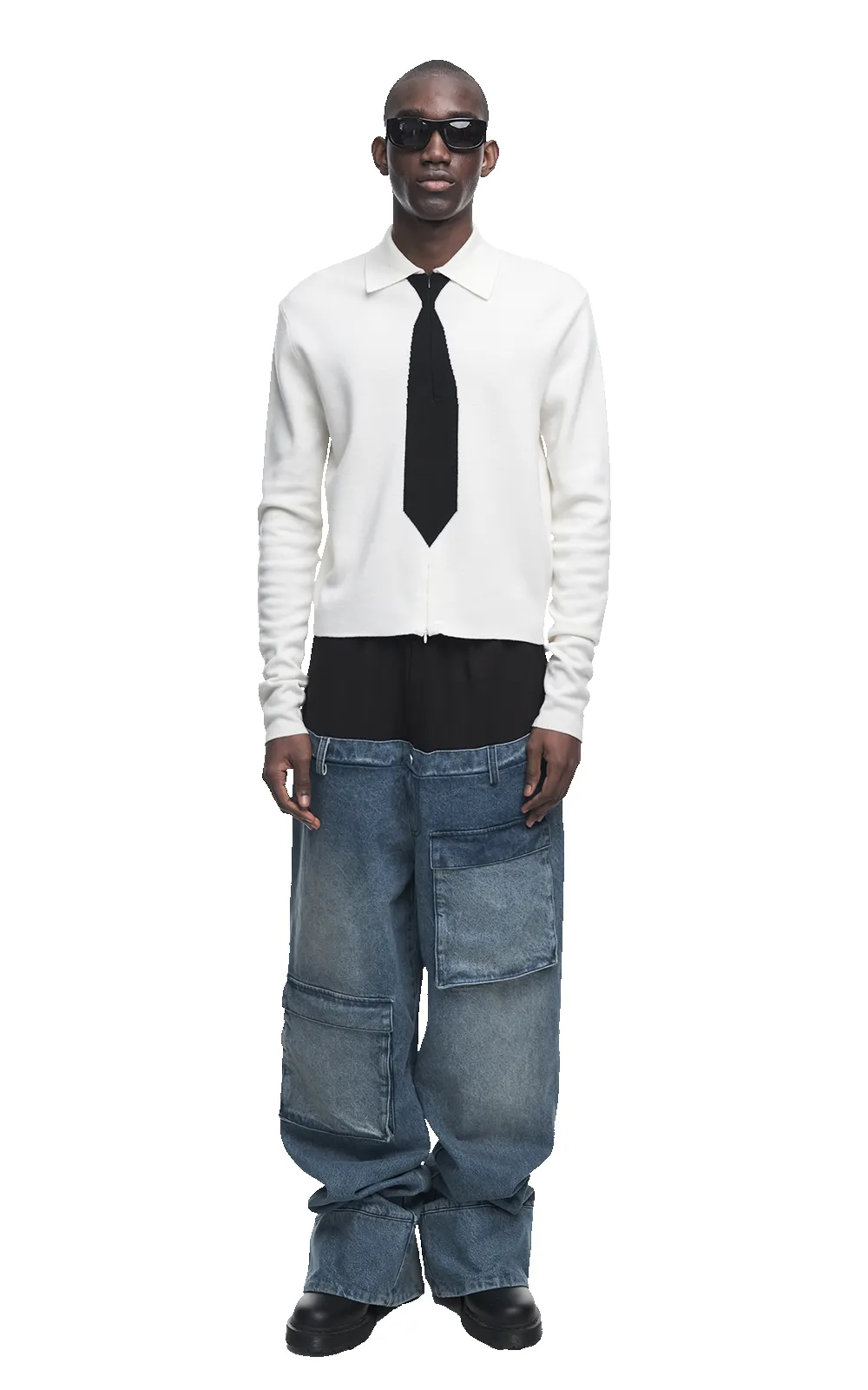 WHITE KNITTED UNIFORM POLO sold by Spencer Badu product image thumbnail 3