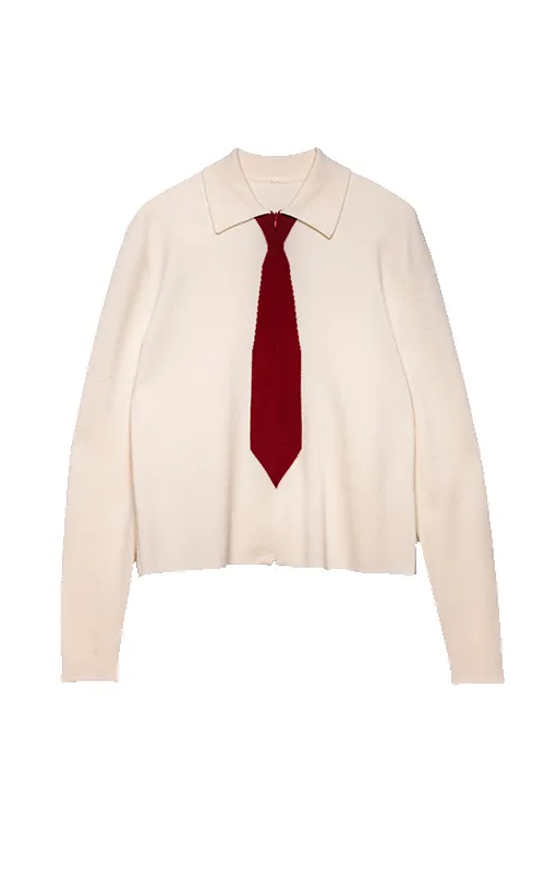 KNITTED TIE SHIRT IN BURGUNDY sold by Spencer Badu