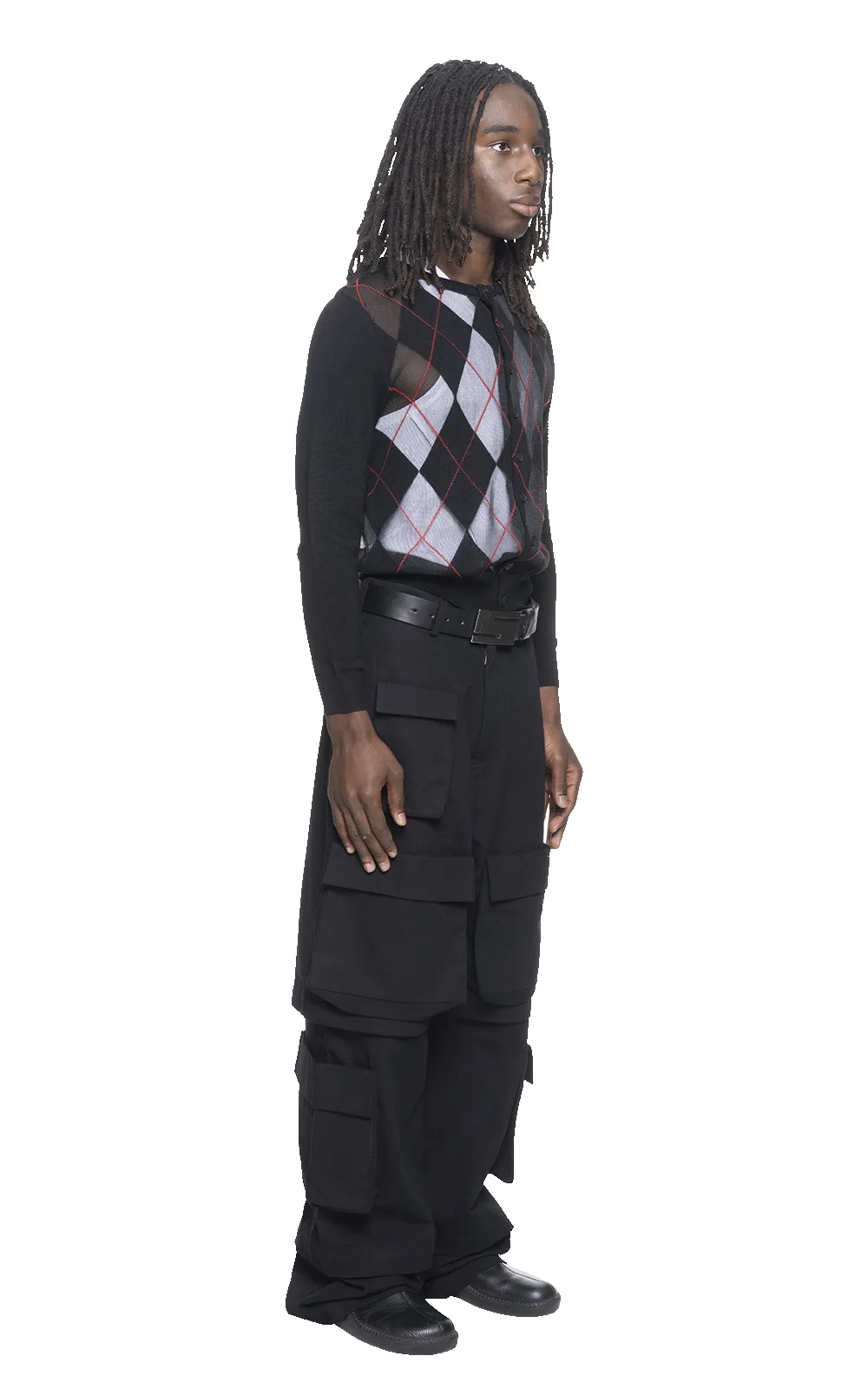 SHEER ARGYLE CARDIGAN IN BLACK sold by Spencer Badu product image thumbnail 4