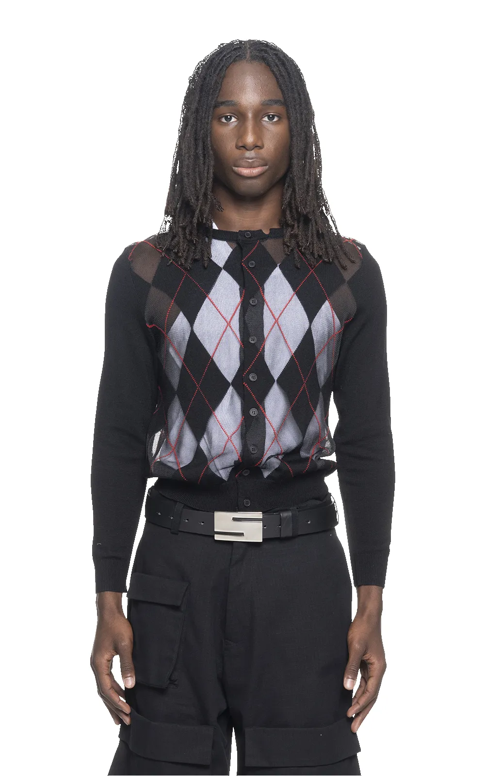 SHEER ARGYLE CARDIGAN IN BLACK sold by Spencer Badu product image thumbnail 3