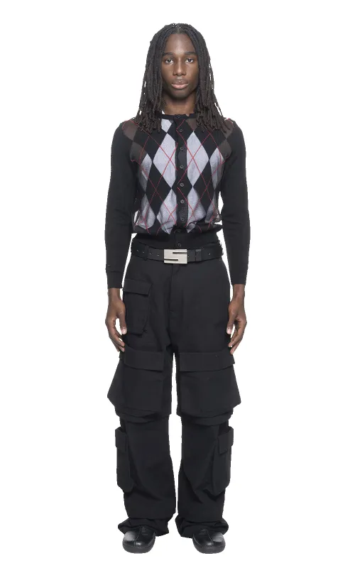 SHEER ARGYLE CARDIGAN IN BLACK made by Spencer Badu