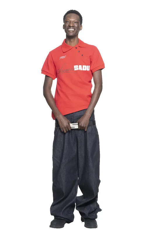 TWISTED GOLF POLO IN RED made by Spencer Badu