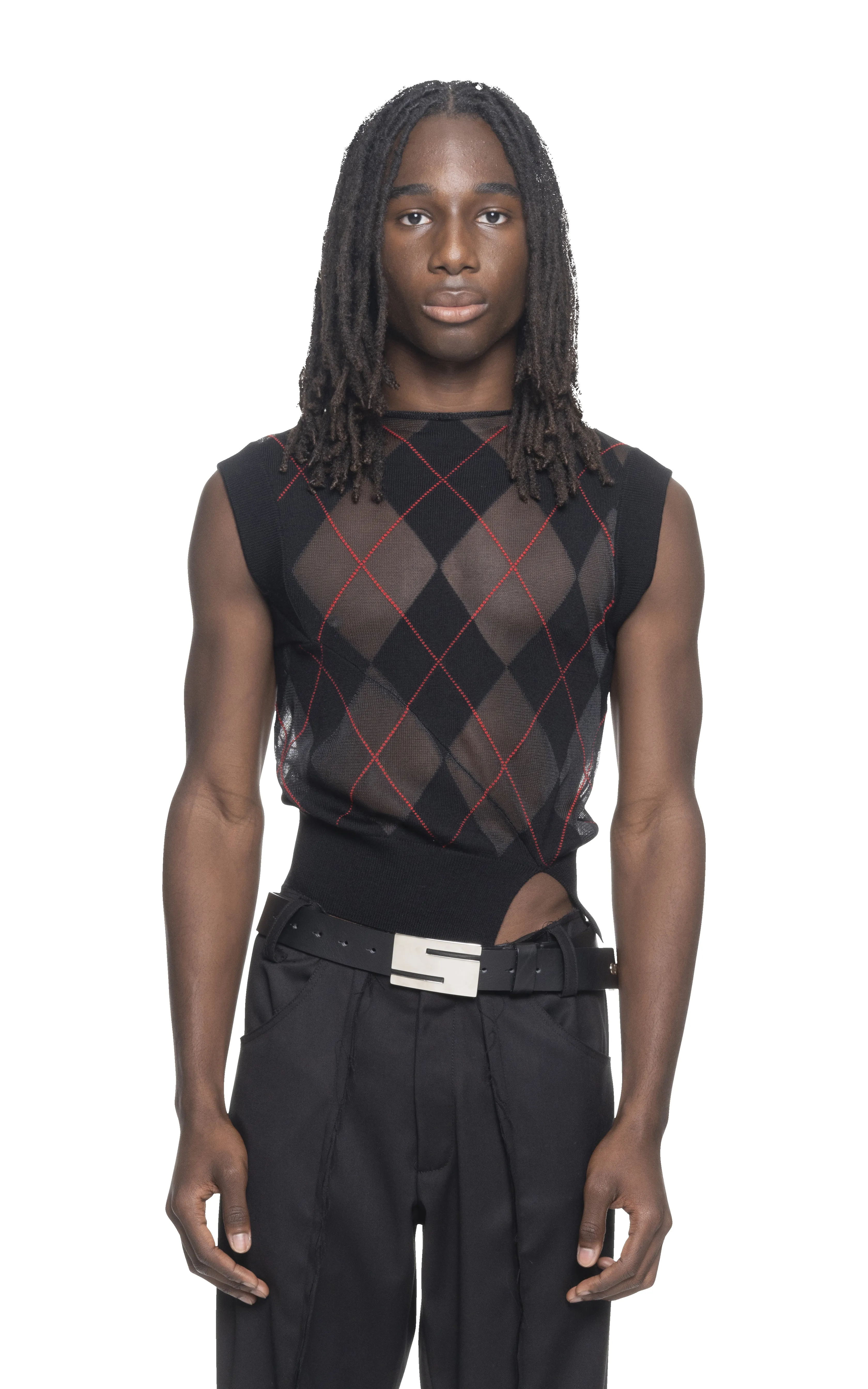 SHEER ARGYLE VEST IN BLACK sold by Spencer Badu product image thumbnail 3