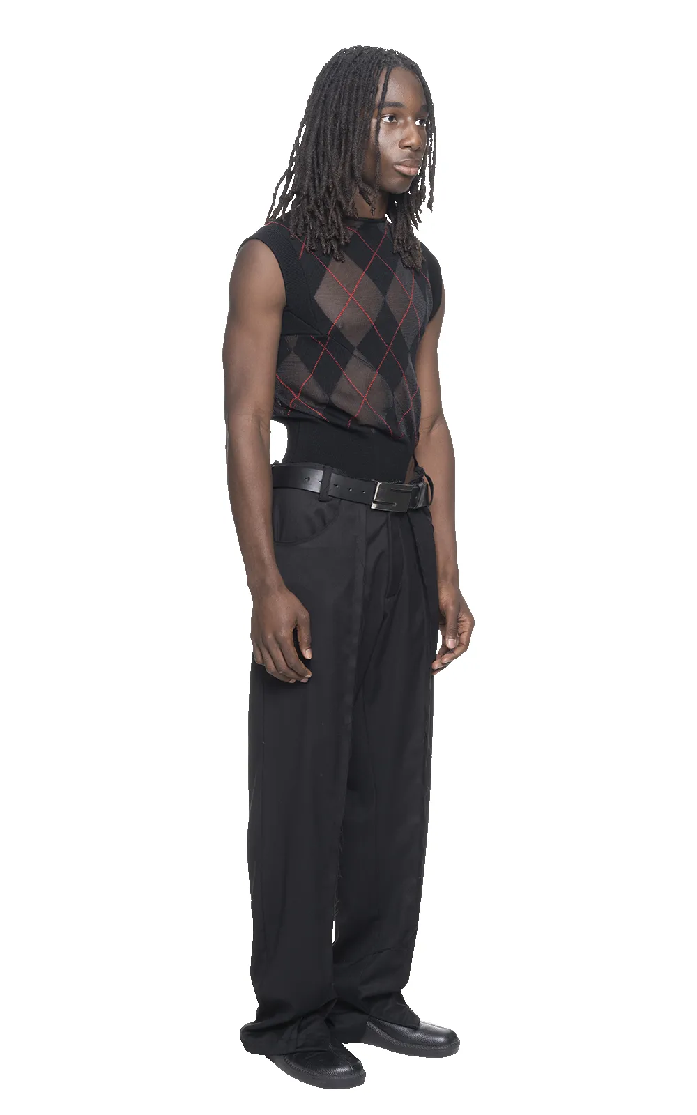 SHEER ARGYLE VEST IN BLACK sold by Spencer Badu product image thumbnail 4