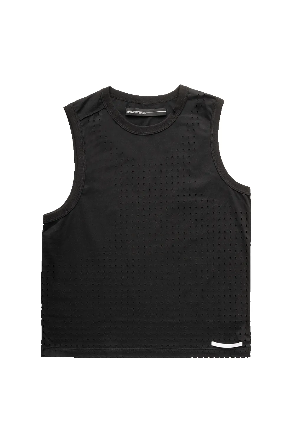 LASER CUT TANK TOP IN BLACK sold by Spencer Badu