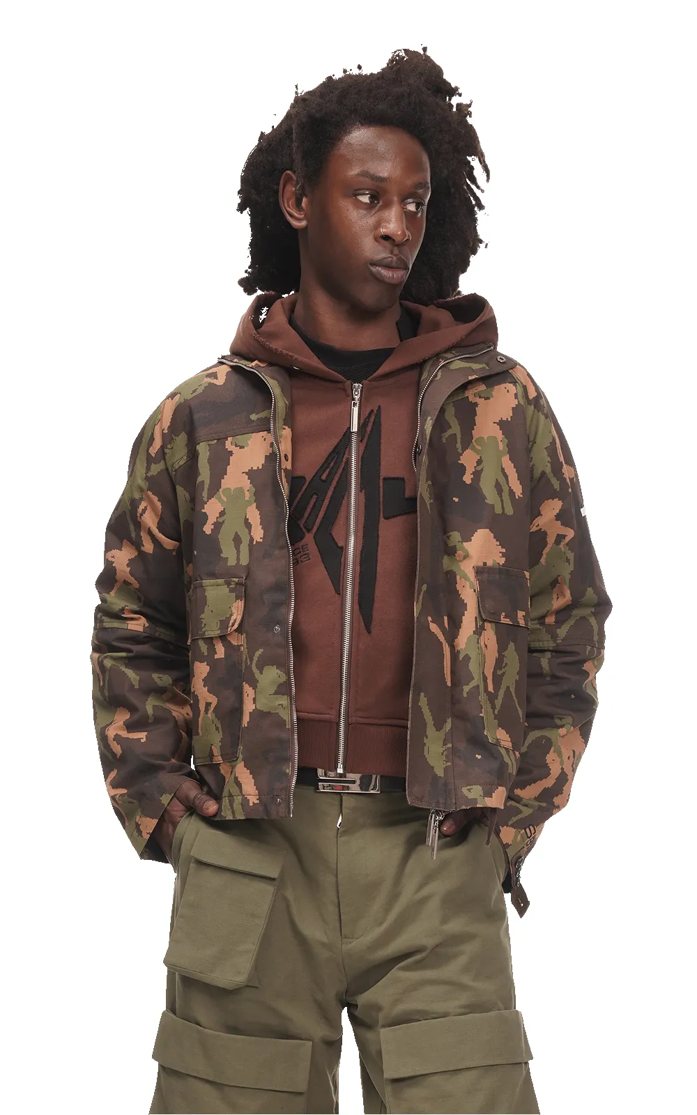 DANCING CAMO CARGO JACKET IN BROWN sold by Spencer Badu product image thumbnail 3