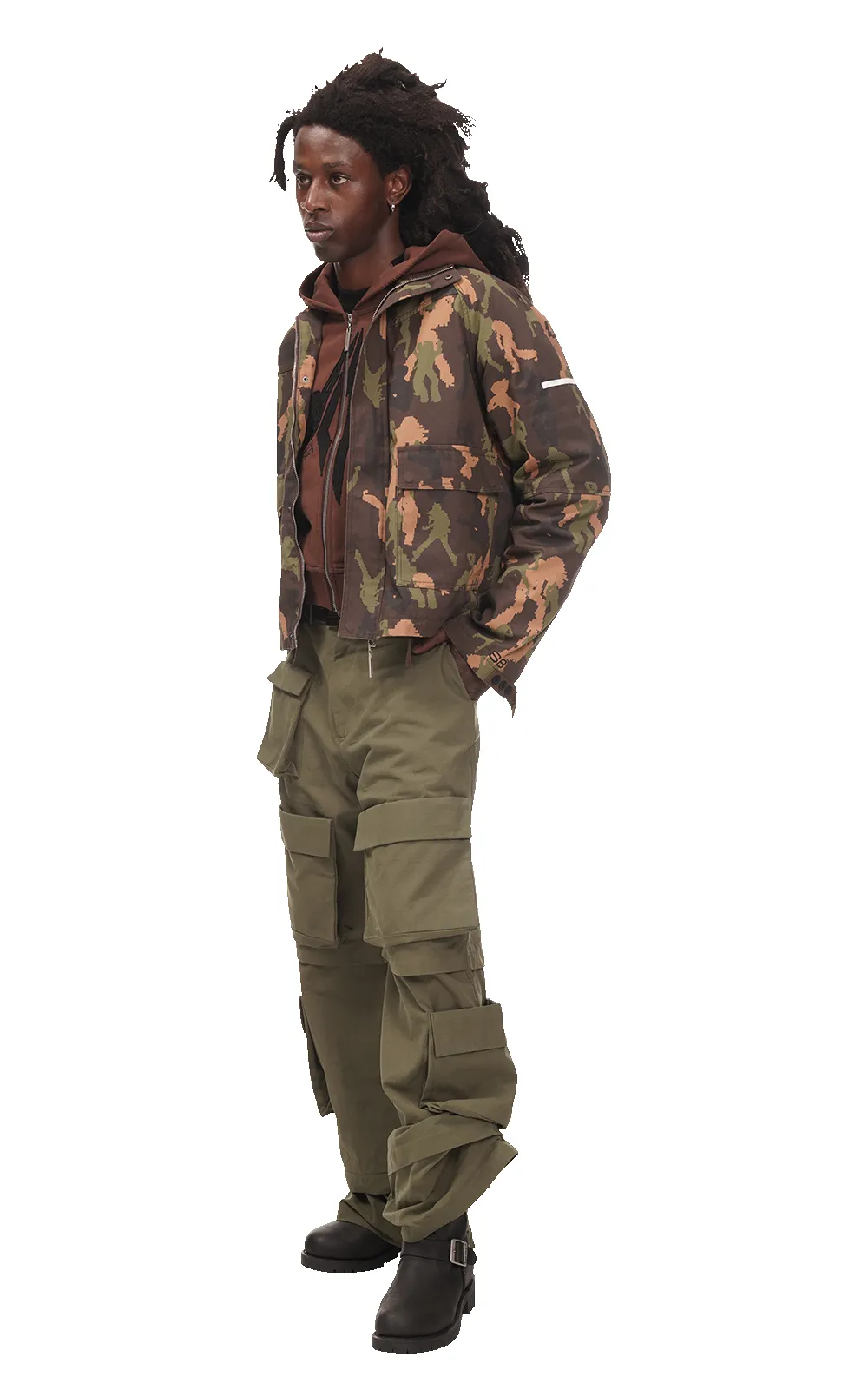 DANCING CAMO CARGO JACKET IN BROWN sold by Spencer Badu product image thumbnail 4