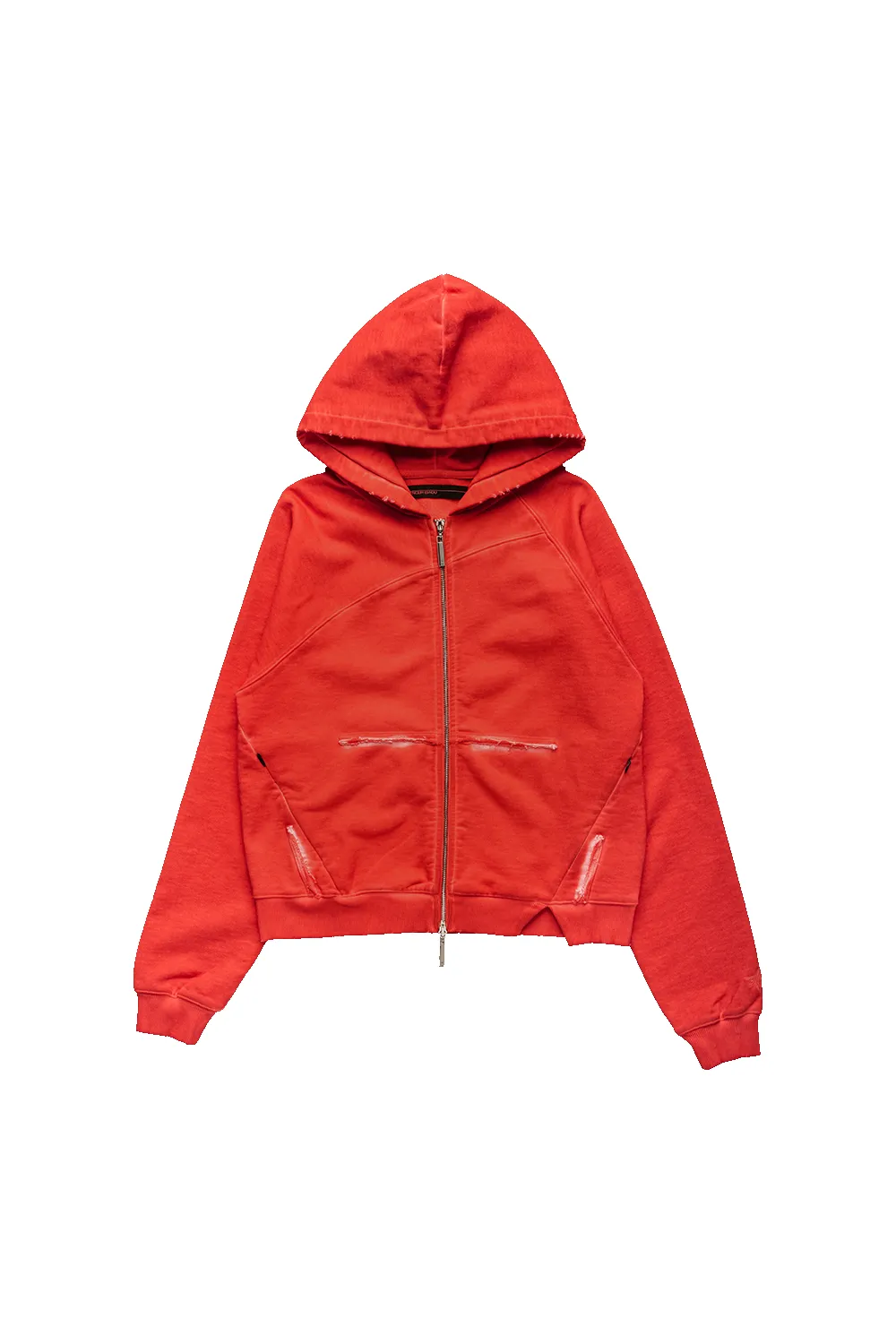 ASYMMETRICAL RAGLAN HOODIE IN RED sold by Spencer Badu