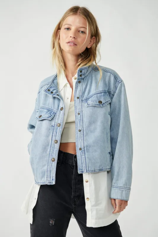 Free People Crystal Utility Denim Jacket sold by Brightside Boutique