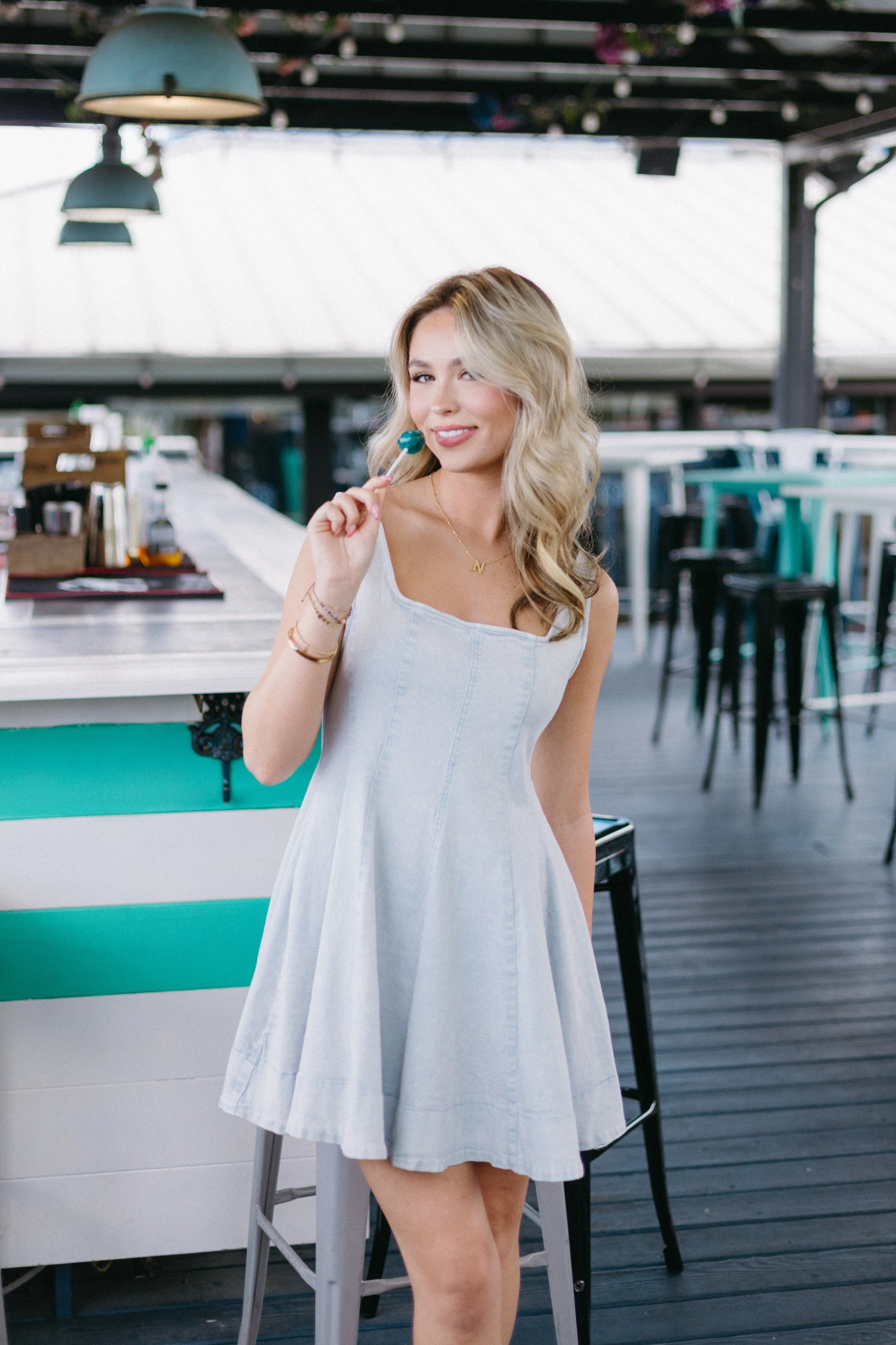 Darling Denim Mini Dress sold by Brightside Boutique product image thumbnail 2