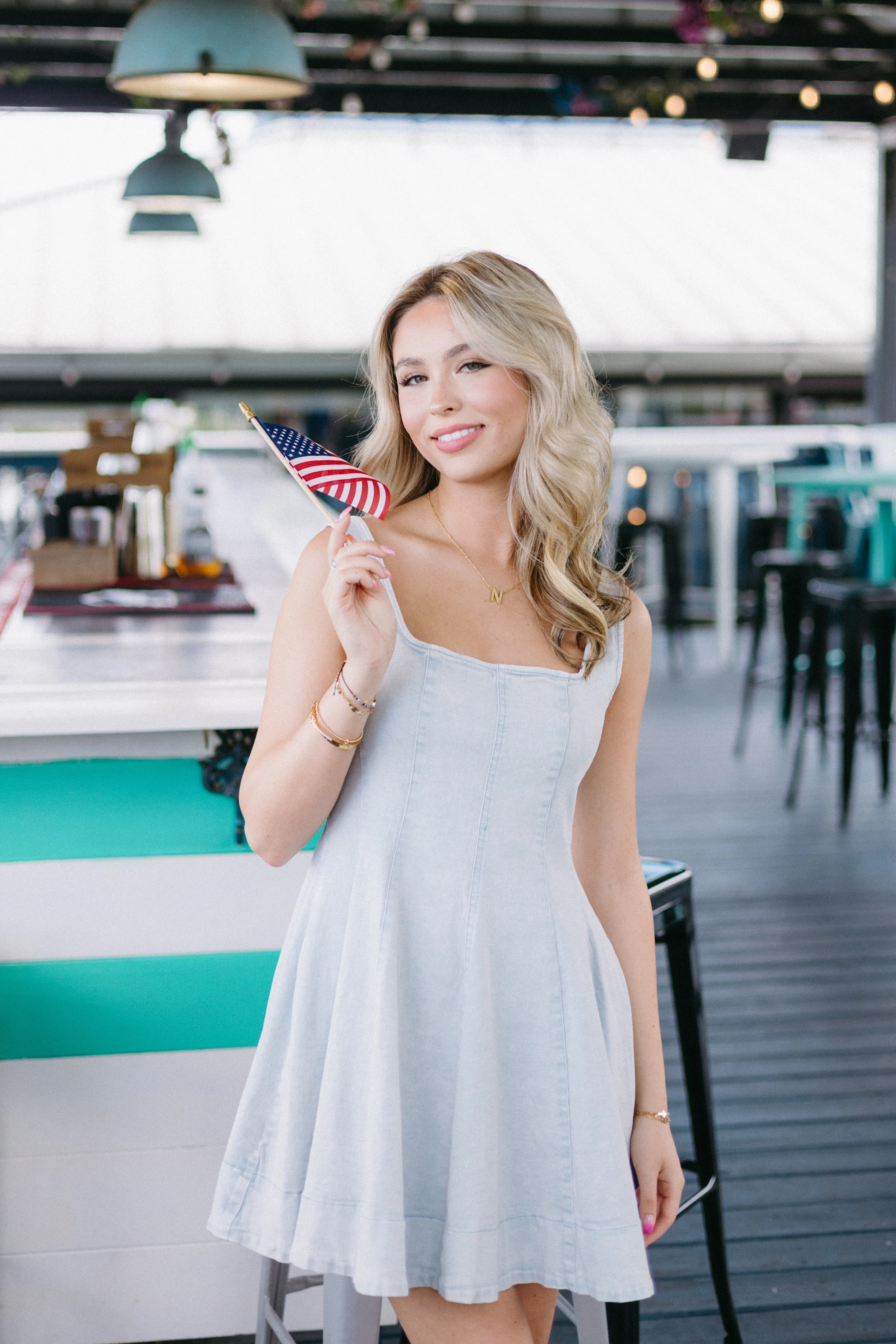 Darling Denim Mini Dress sold by Brightside Boutique product image thumbnail 4