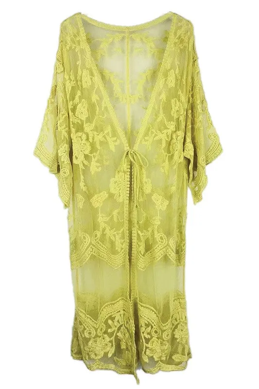 Pastel Floral Lace Kimono with Front Tie sold by Brightside Boutique product image thumbnail 4