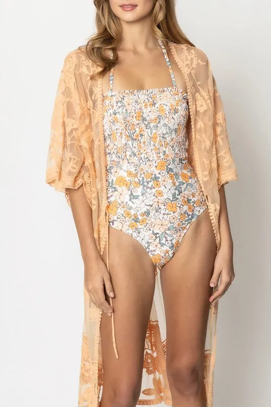 Pastel Floral Lace Kimono with Front Tie sold by Brightside Boutique product image thumbnail 5