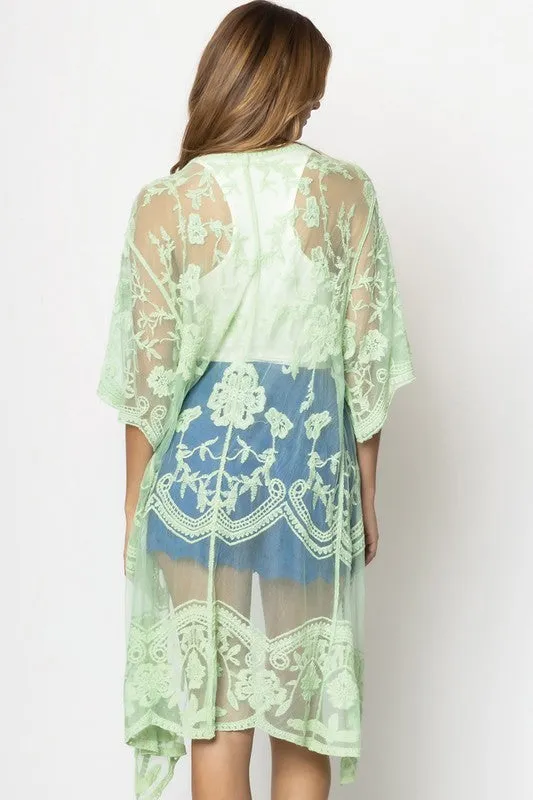 Pastel Floral Lace Kimono with Front Tie sold by Brightside Boutique product image thumbnail 2