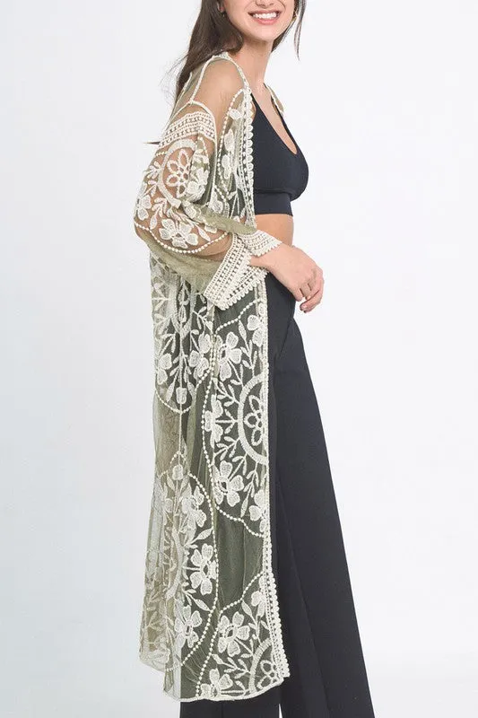 Floral Laced Kimono with Front Tie sold by Brightside Boutique product image thumbnail 5