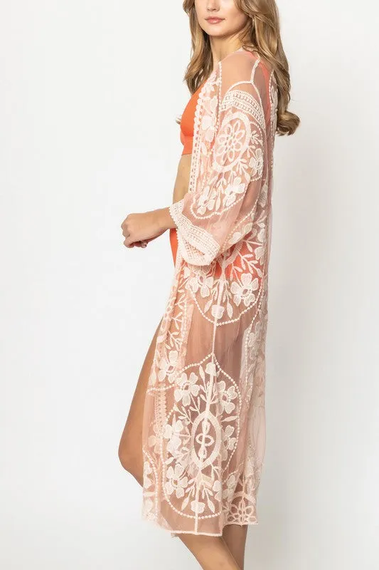 Floral Laced Kimono with Front Tie sold by Brightside Boutique product image thumbnail 2