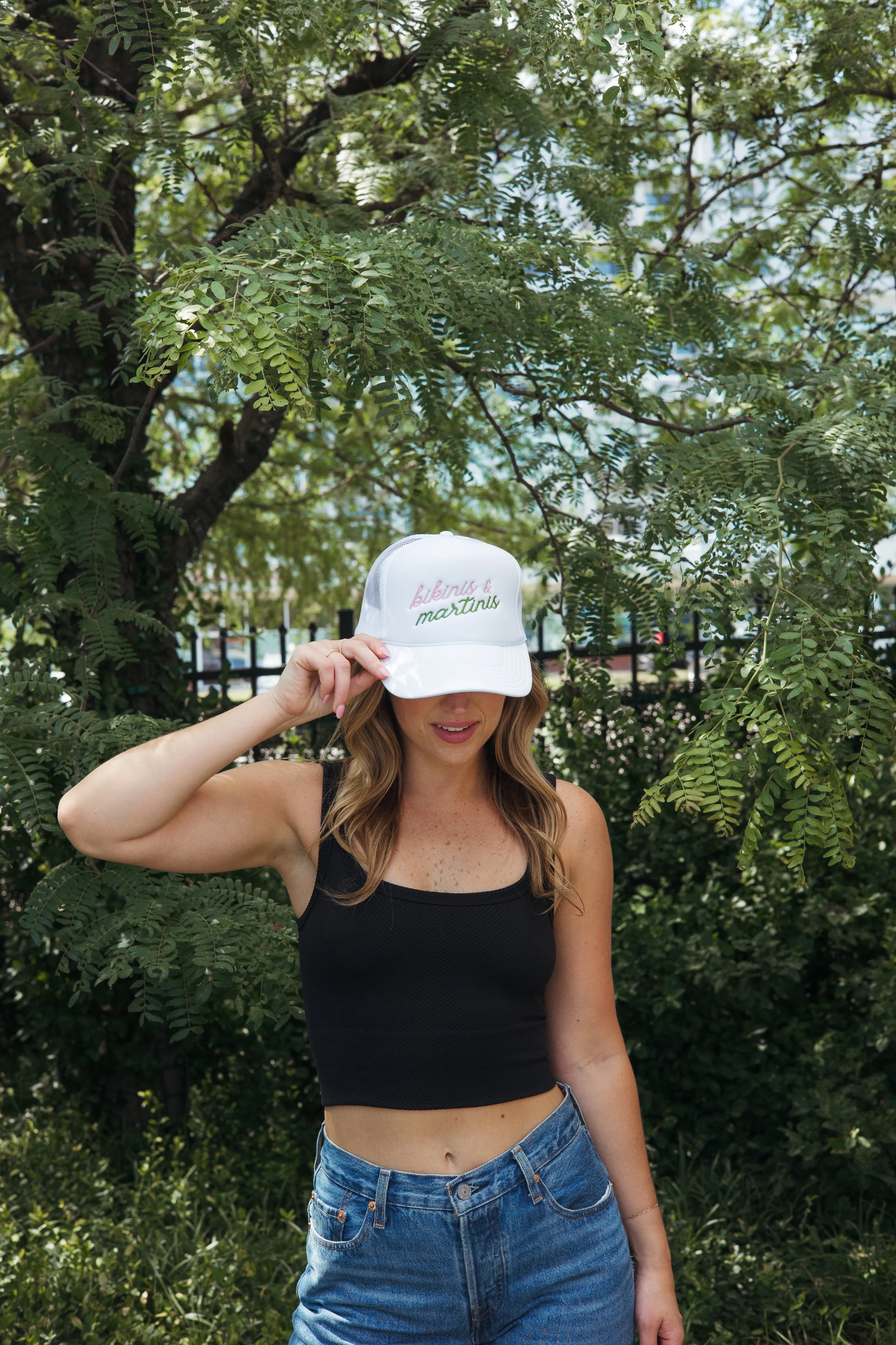 Bikinis & Martinis Trucker Hat sold by Brightside Boutique