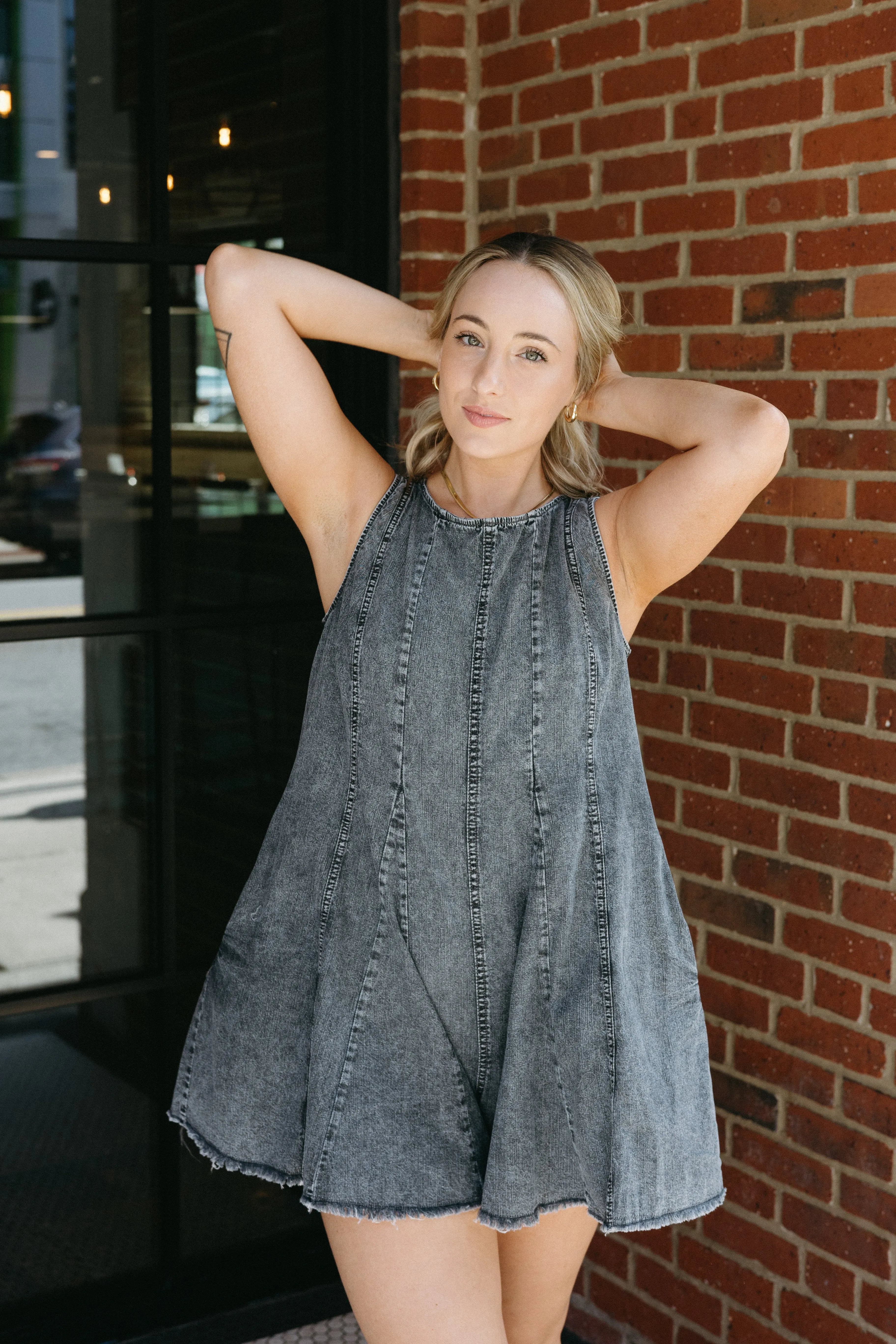 Late Night Denim Romper sold by Brightside Boutique product image thumbnail 2