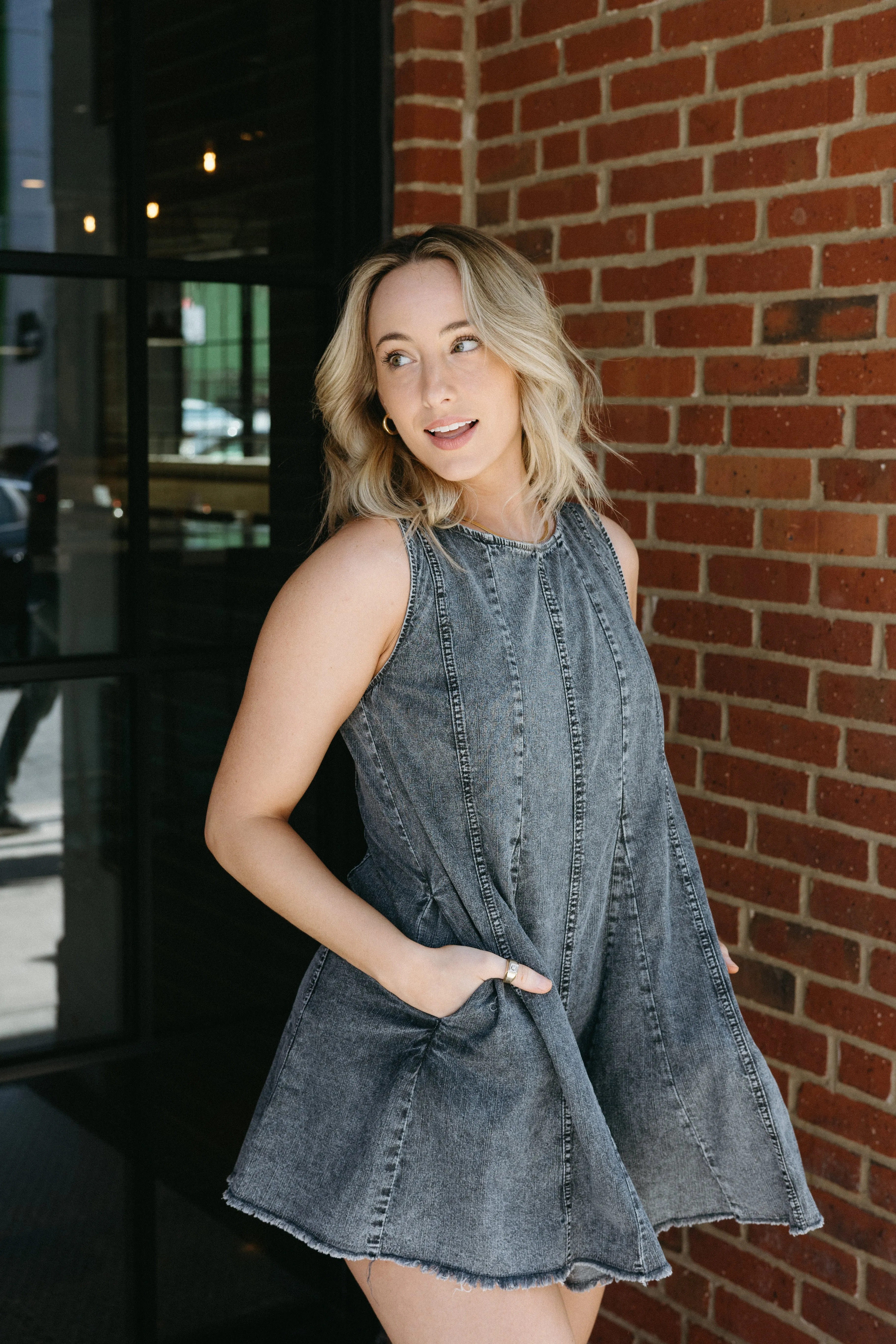 Late Night Denim Romper sold by Brightside Boutique product image thumbnail 3