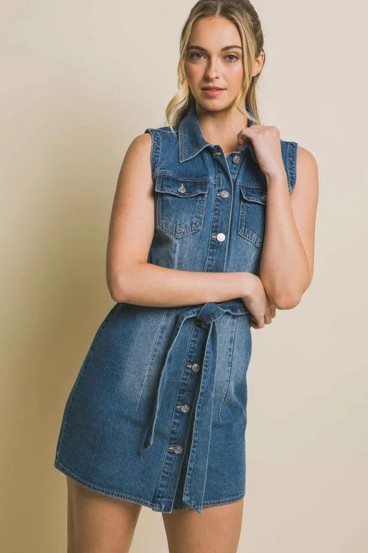 Denim Strapless Dress with Waist Tie sold by Brightside Boutique product image thumbnail 2