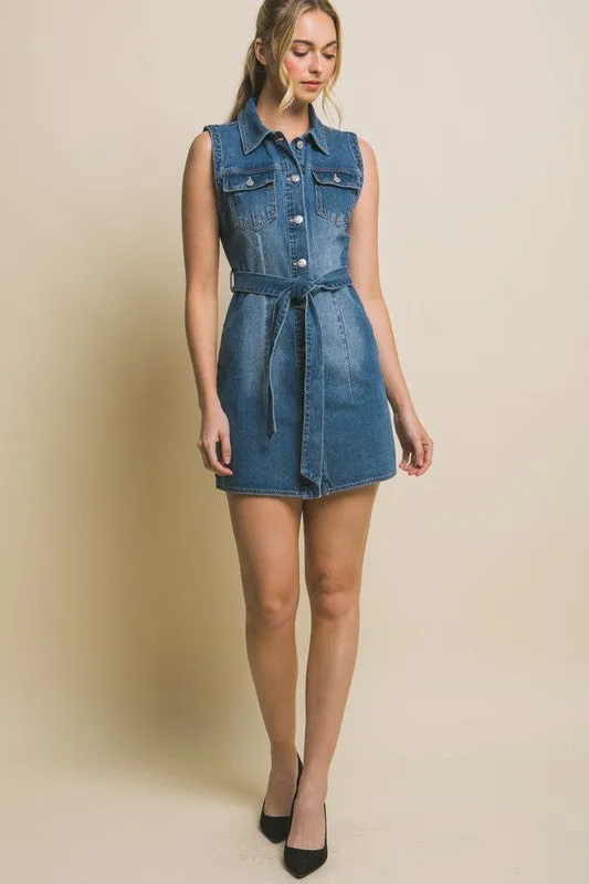 Denim Strapless Dress with Waist Tie sold by Brightside Boutique product image thumbnail 4