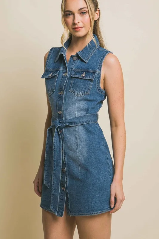 Denim Strapless Dress with Waist Tie sold by Brightside Boutique product image thumbnail 3