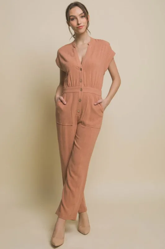 V-Neck Pocketed Jumpsuit sold by Brightside Boutique