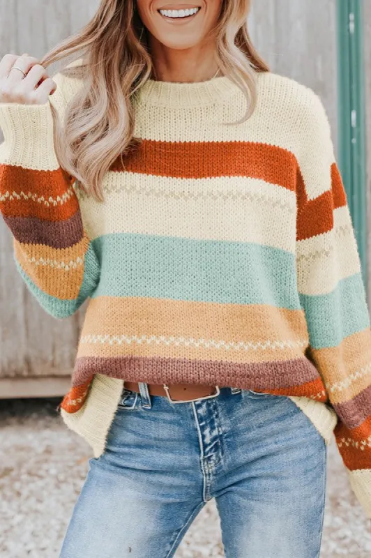 Women Drop-shoulder Striped Color Block Sweater sold by Brightside Boutique