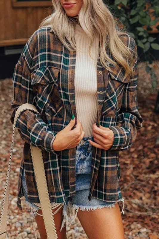 Women Plaid Print Pockets Buttoned Shirt Jacket sold by Brightside Boutique product image thumbnail 2