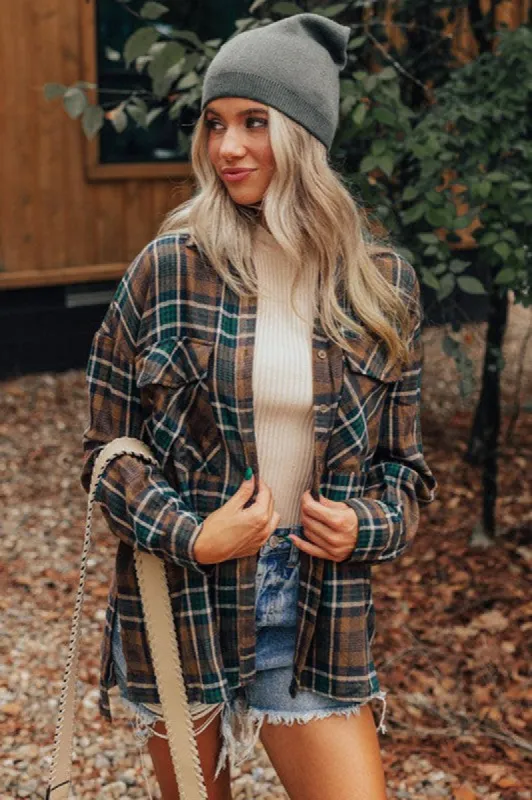 Women Plaid Print Pockets Buttoned Shirt Jacket sold by Brightside Boutique