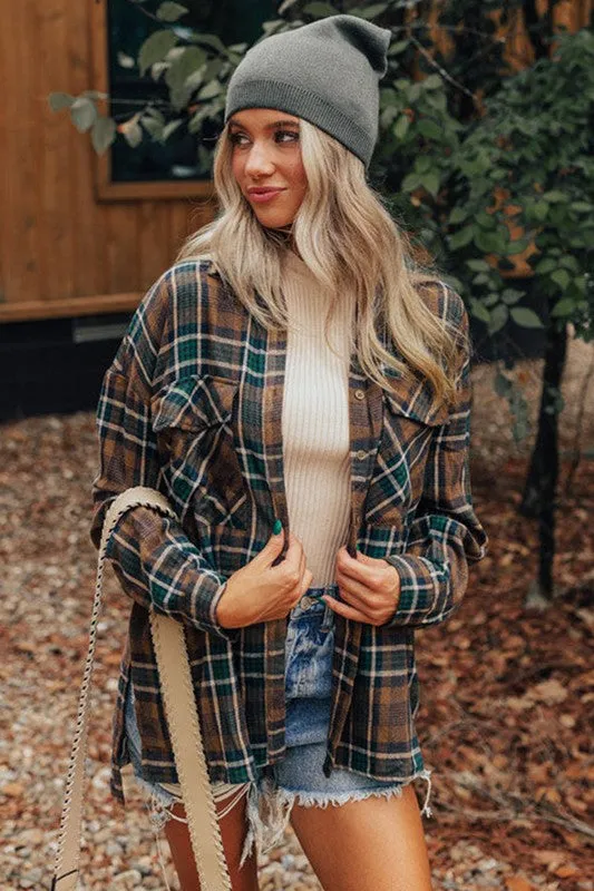 Women Plaid Print Pockets Buttoned Shirt Jacket sold by Brightside Boutique