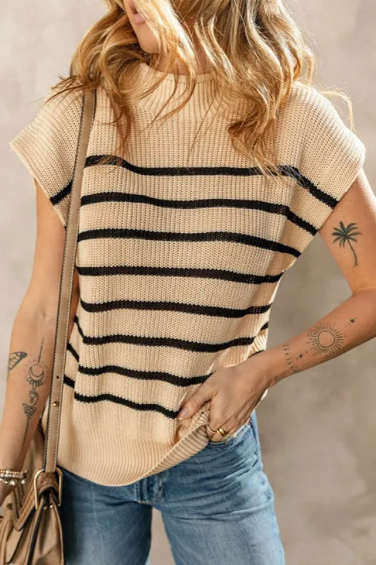 Women Striped Ribbed Knit High Neck Sweater sold by Brightside Boutique