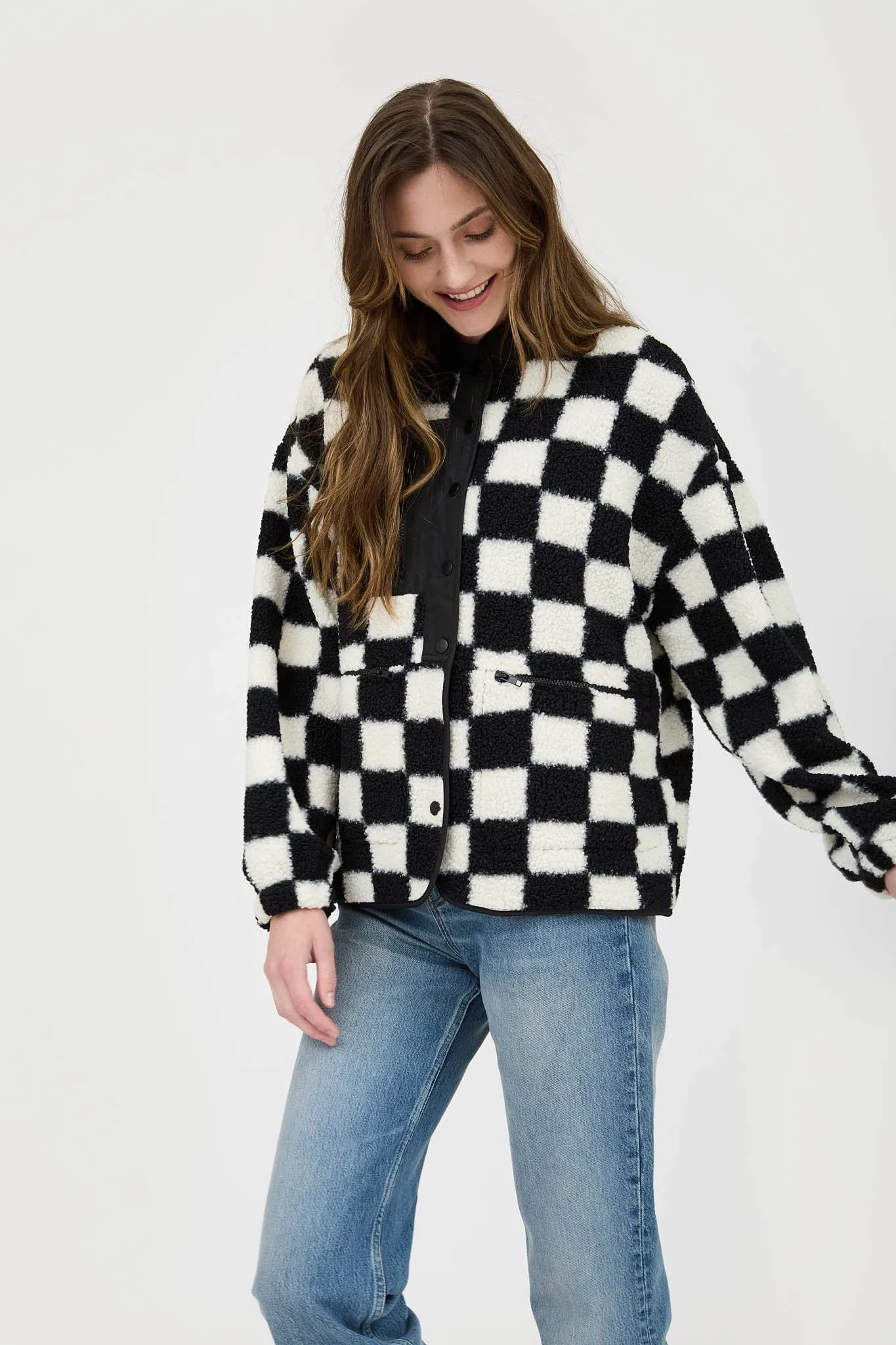 Checkered Fleece Jacket sold by Brightside Boutique product image thumbnail 2