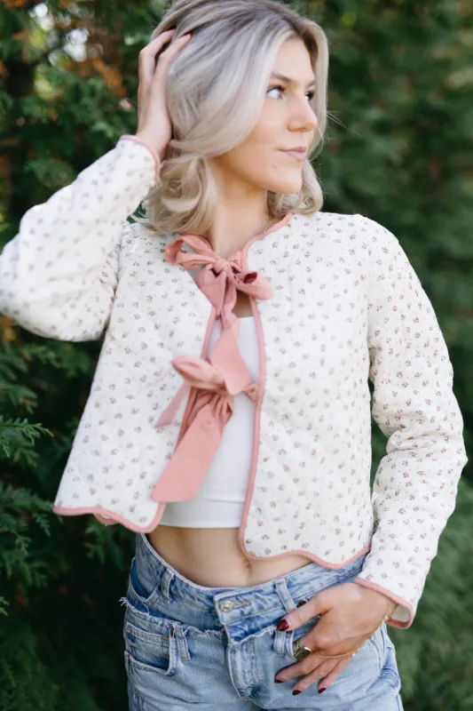Floral Quilted Bow Jacket sold by Brightside Boutique