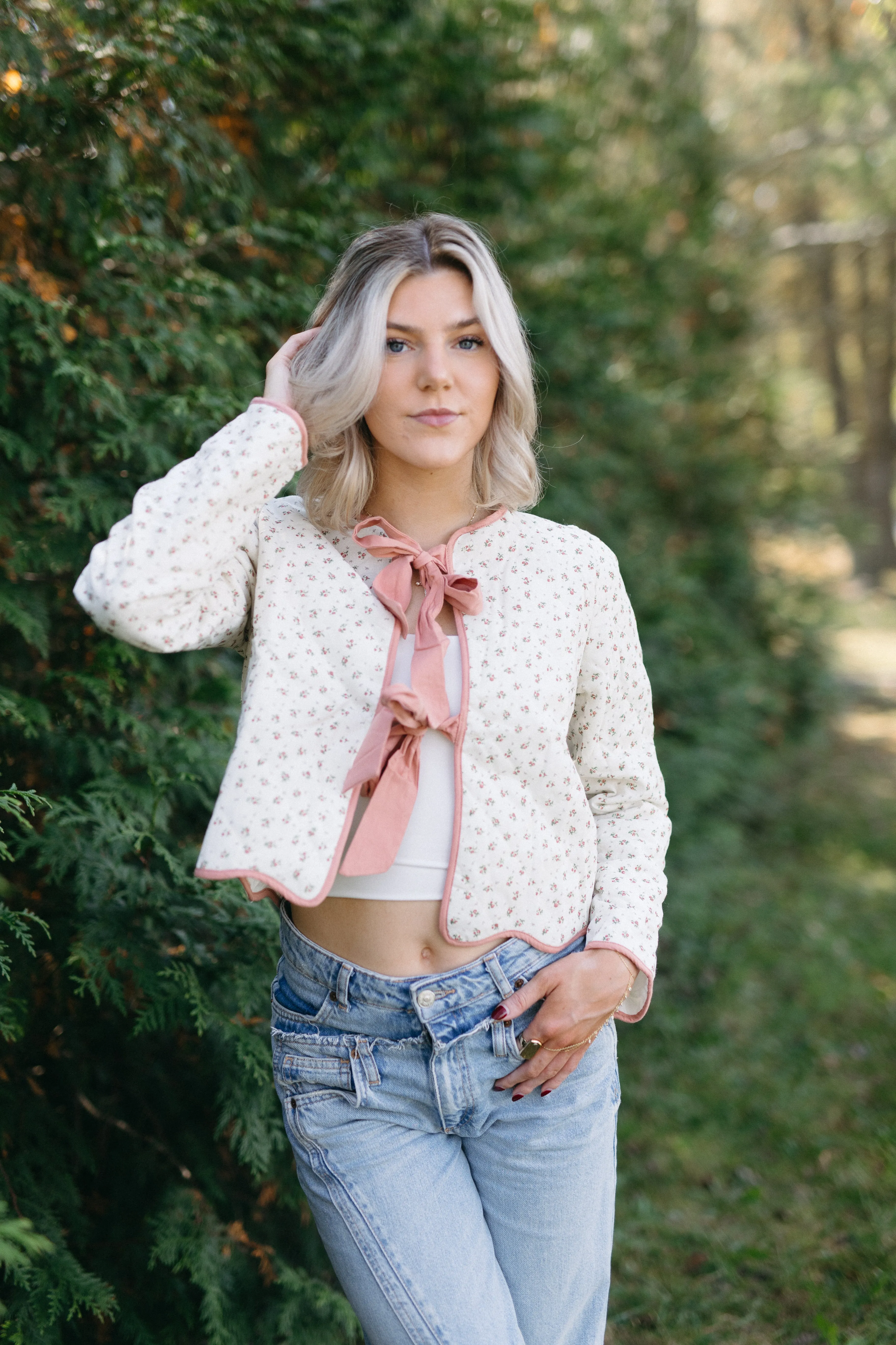 Floral Quilted Bow Jacket sold by Brightside Boutique product image thumbnail 3