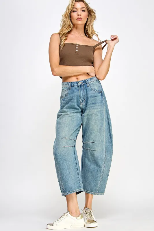 Irresistible Mid Rise Barrel Jean sold by Brightside Boutique