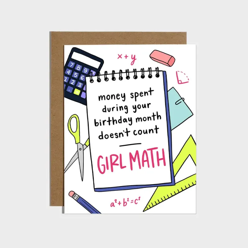 Girl Math Birthday Card sold by Brightside Boutique