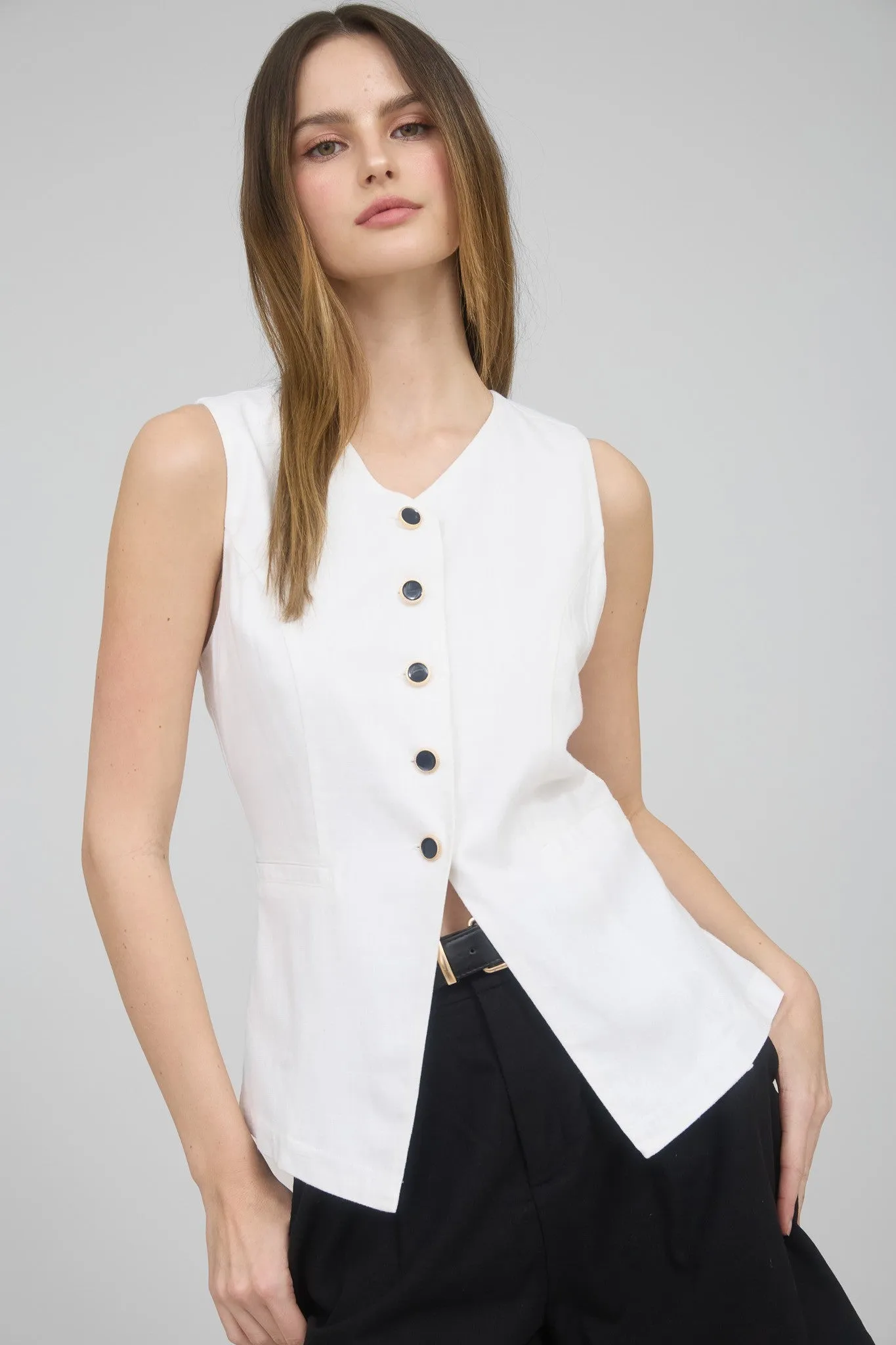 Coastal Linen Vest sold by Brightside Boutique