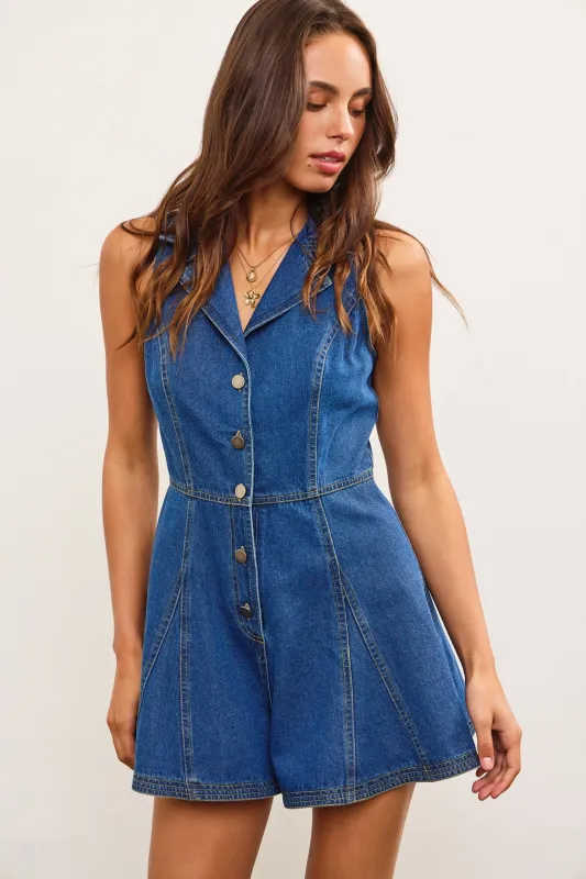 Cowgirl Crush Denim Romper sold by Brightside Boutique