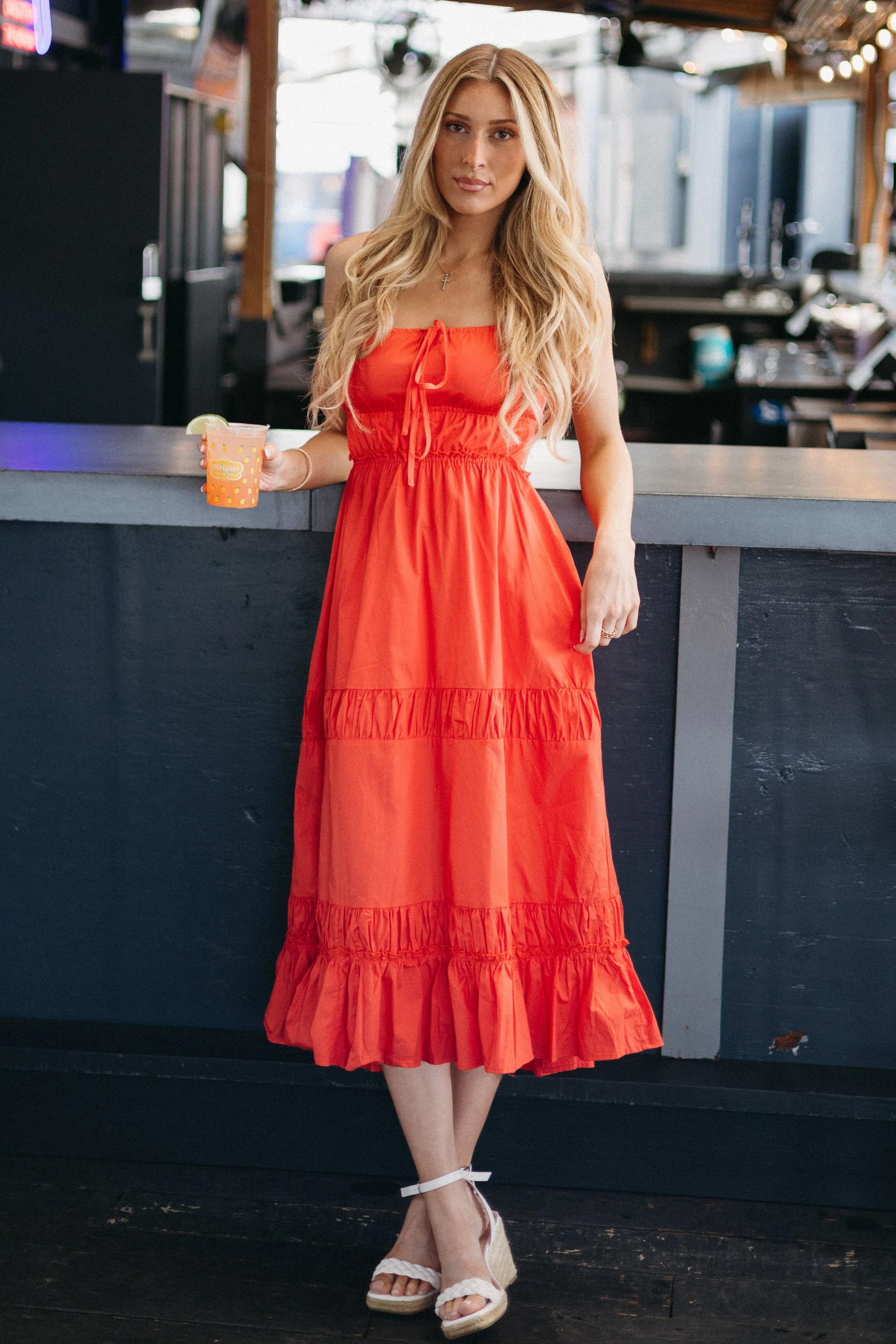 Rosy Ruffle Midi Dress sold by Brightside Boutique