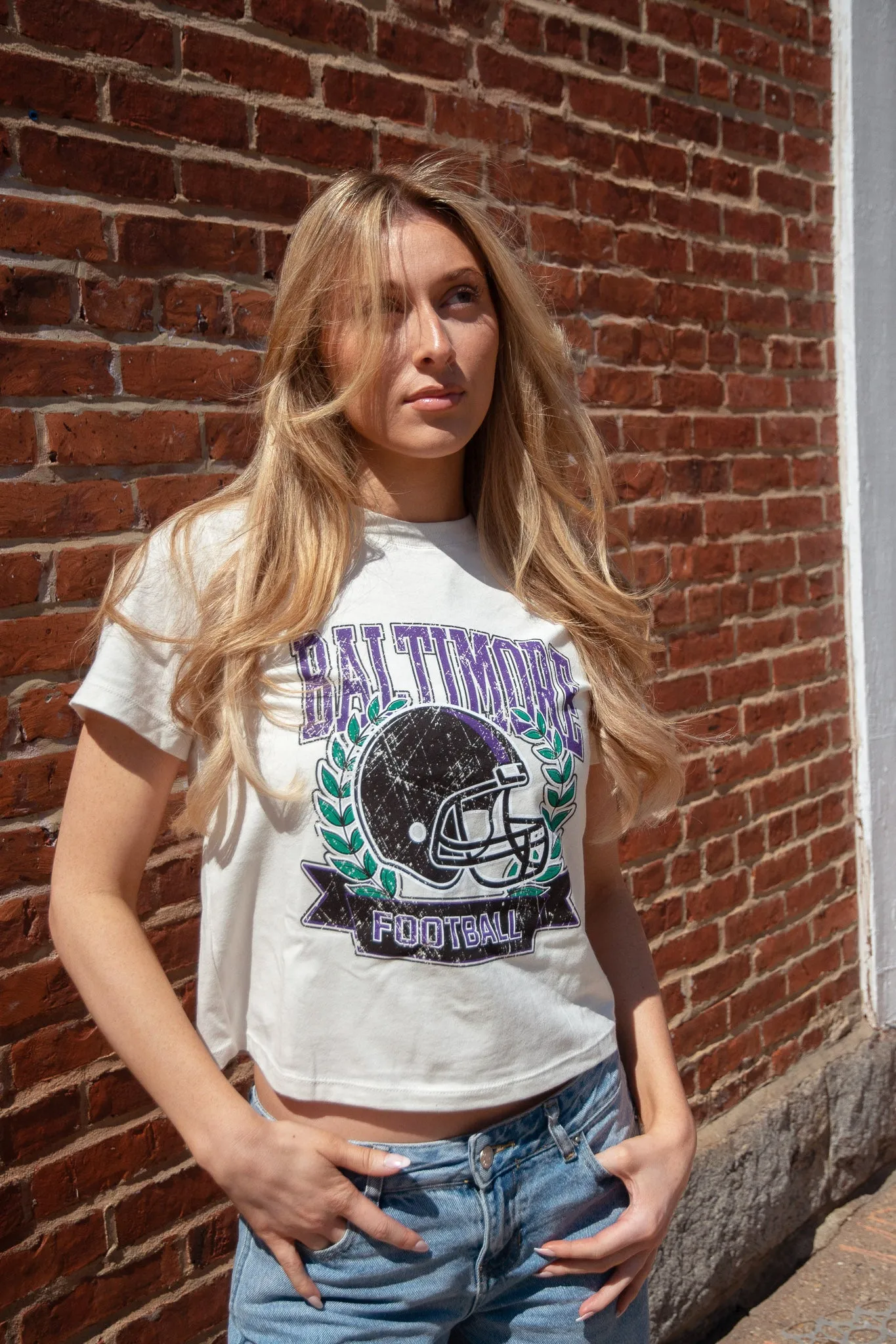 Brightside The Label Laurel Football Helmet Cropped Tee sold by Brightside Boutique product image thumbnail 3
