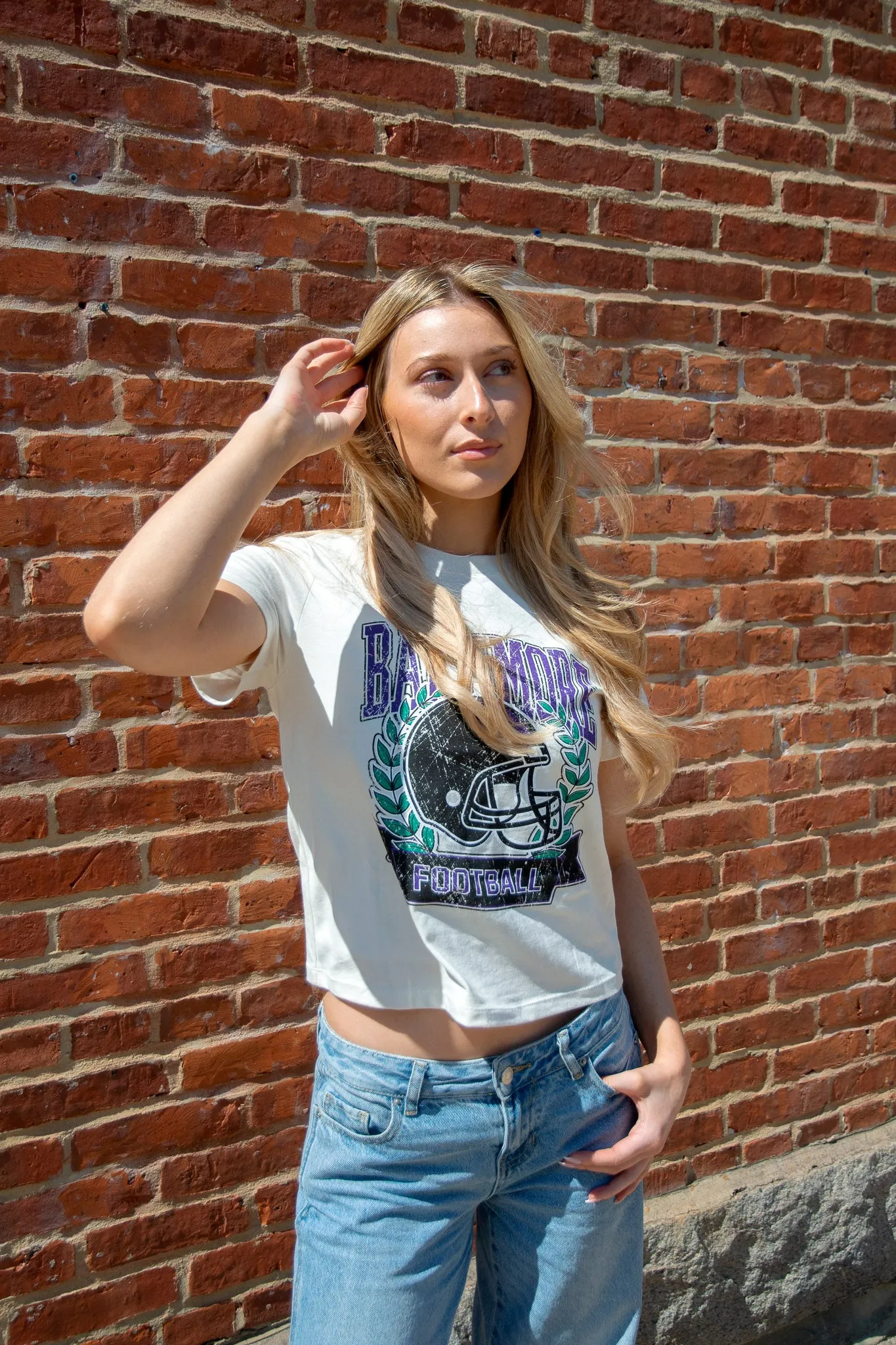 Brightside The Label Laurel Football Helmet Cropped Tee sold by Brightside Boutique product image thumbnail 4