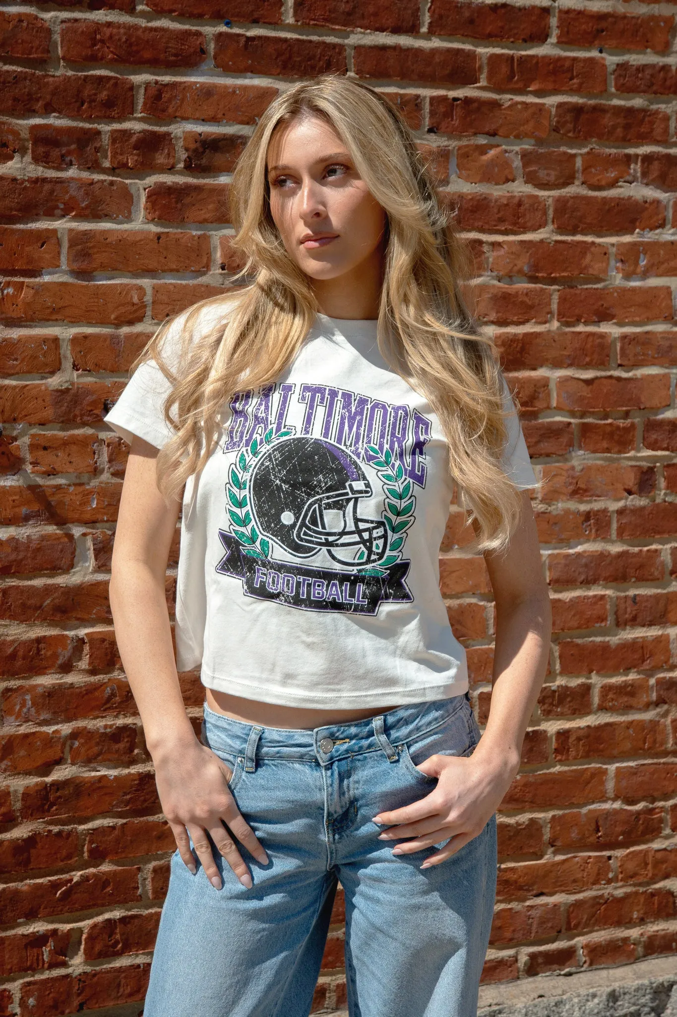 Brightside The Label Laurel Football Helmet Cropped Tee sold by Brightside Boutique product image thumbnail 2