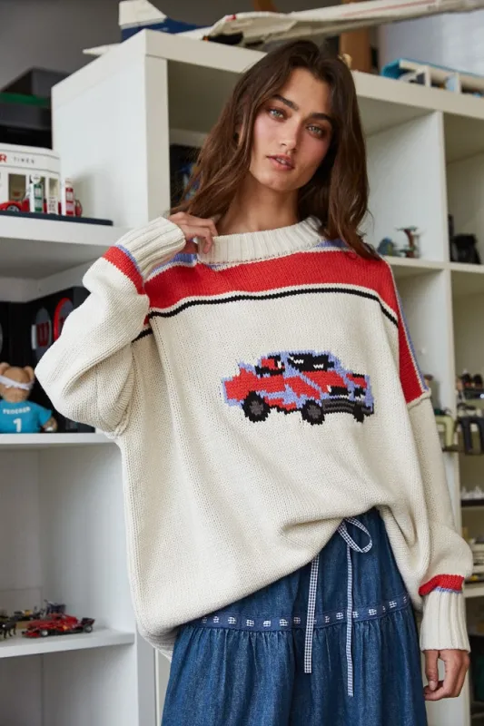 Retro Wheels Sweater sold by Brightside Boutique